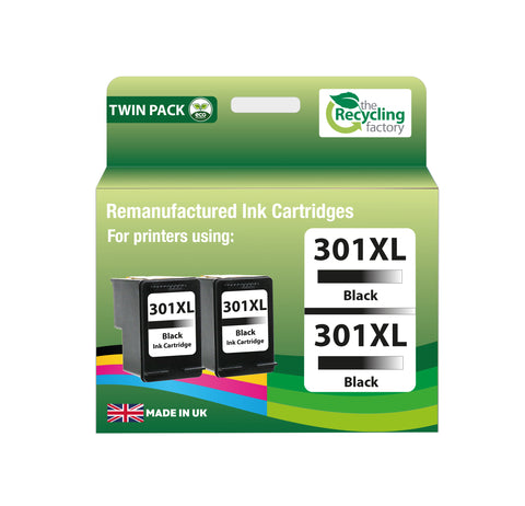 Remanufactured HP301XL Black Twin Pack