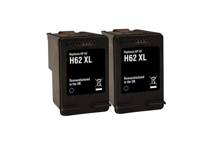 Picture of Jet Tec Recycled HP 62XL Black Ink Cartridge Twin Pack