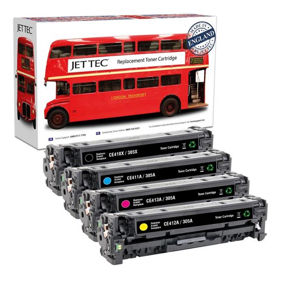 Picture of Jet Tec Recycled HP 305A/X Black, Cyan, Magenta, Yellow (CE410X/1/2/3A) Toner Cartridge Multipack